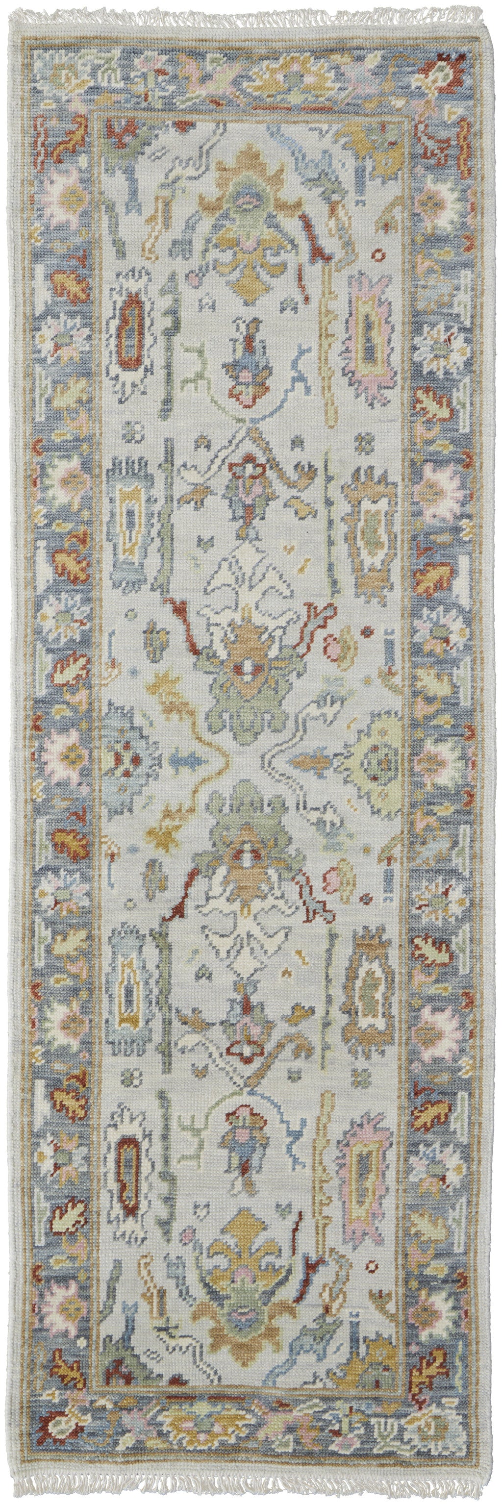 2' x 8' Gray, Blue, and Beige Oriental Runner Rug