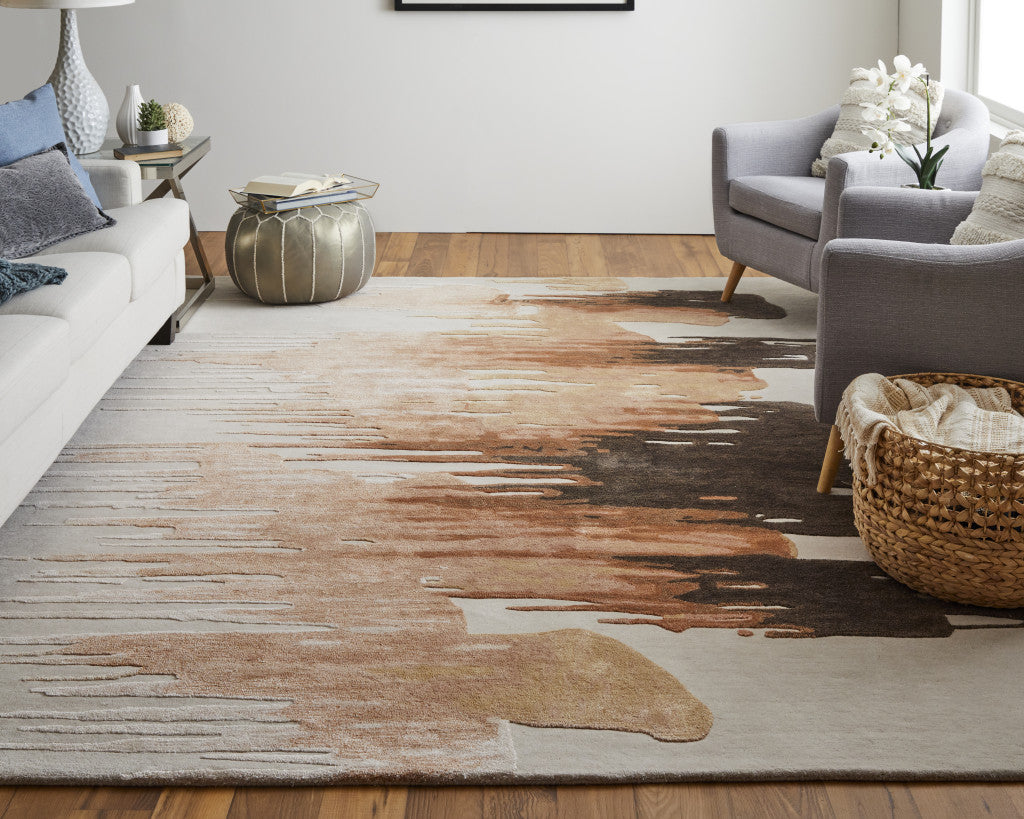 Tan, Brown and Orange Brush Strokes Rug