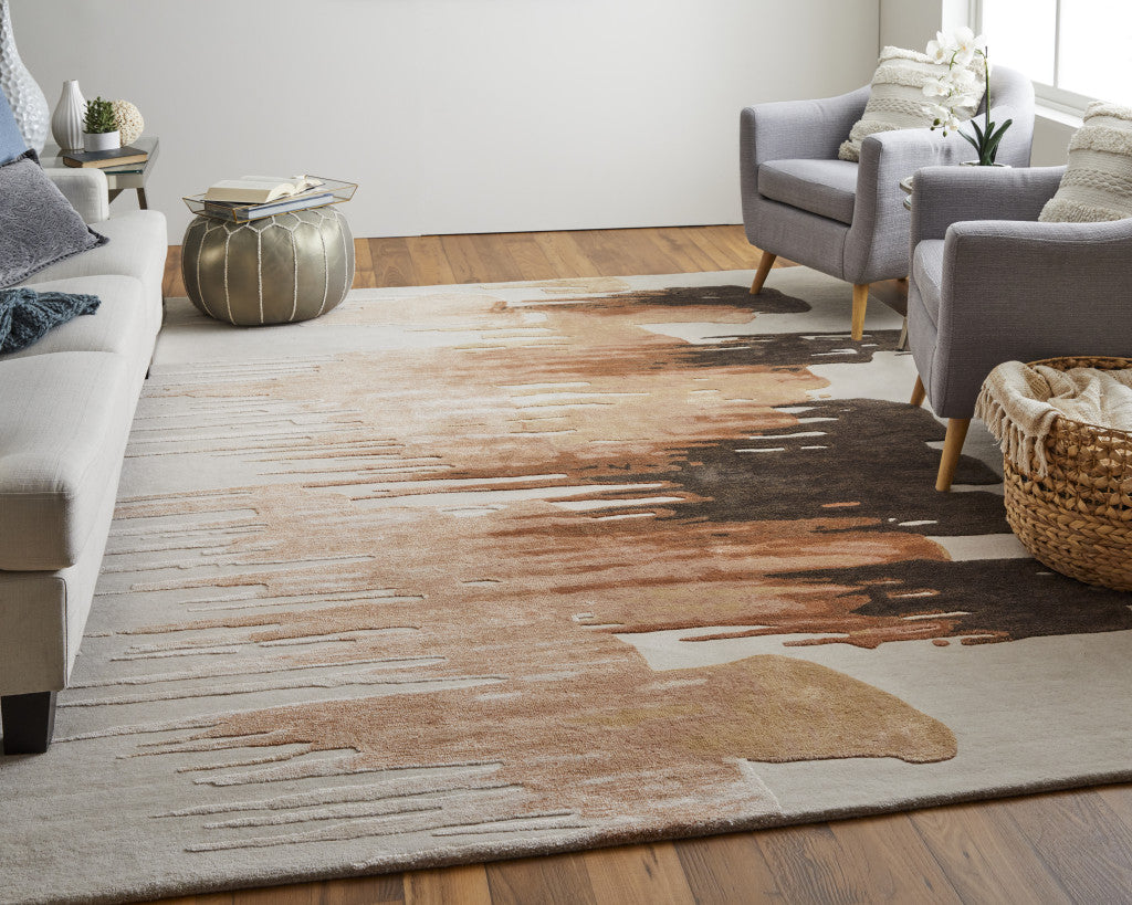 Tan, Brown and Orange Brush Strokes Rug