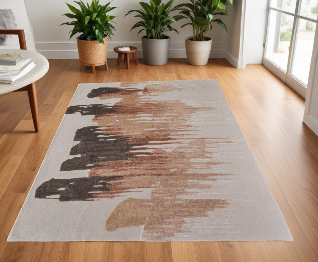 Tan, Brown and Orange Brush Strokes Rug