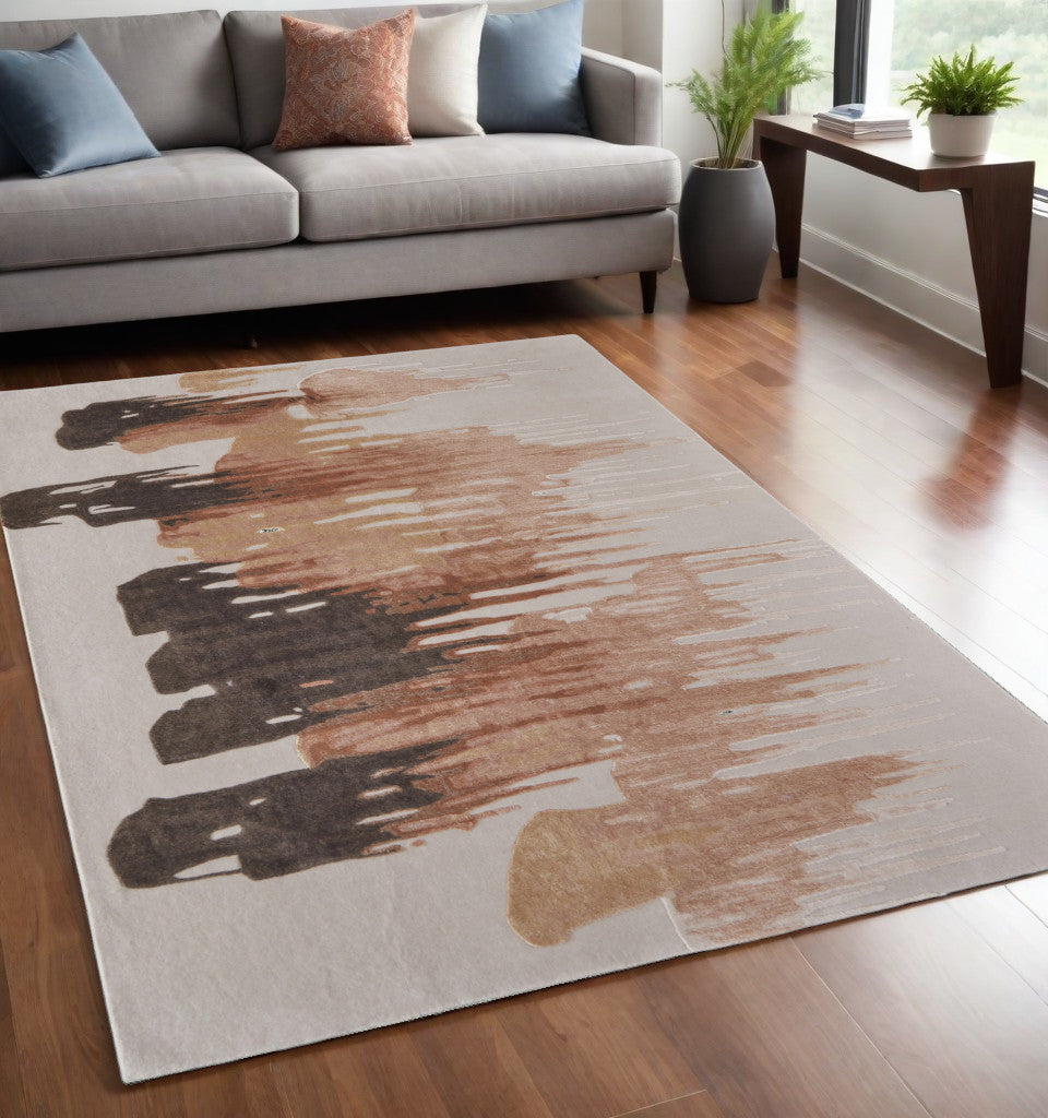 Tan, Brown and Orange Brush Strokes Rug