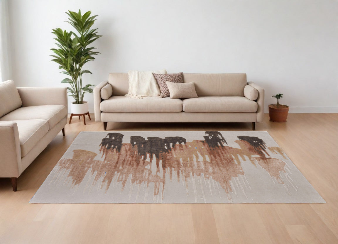 Tan, Brown and Orange Brush Strokes Rug