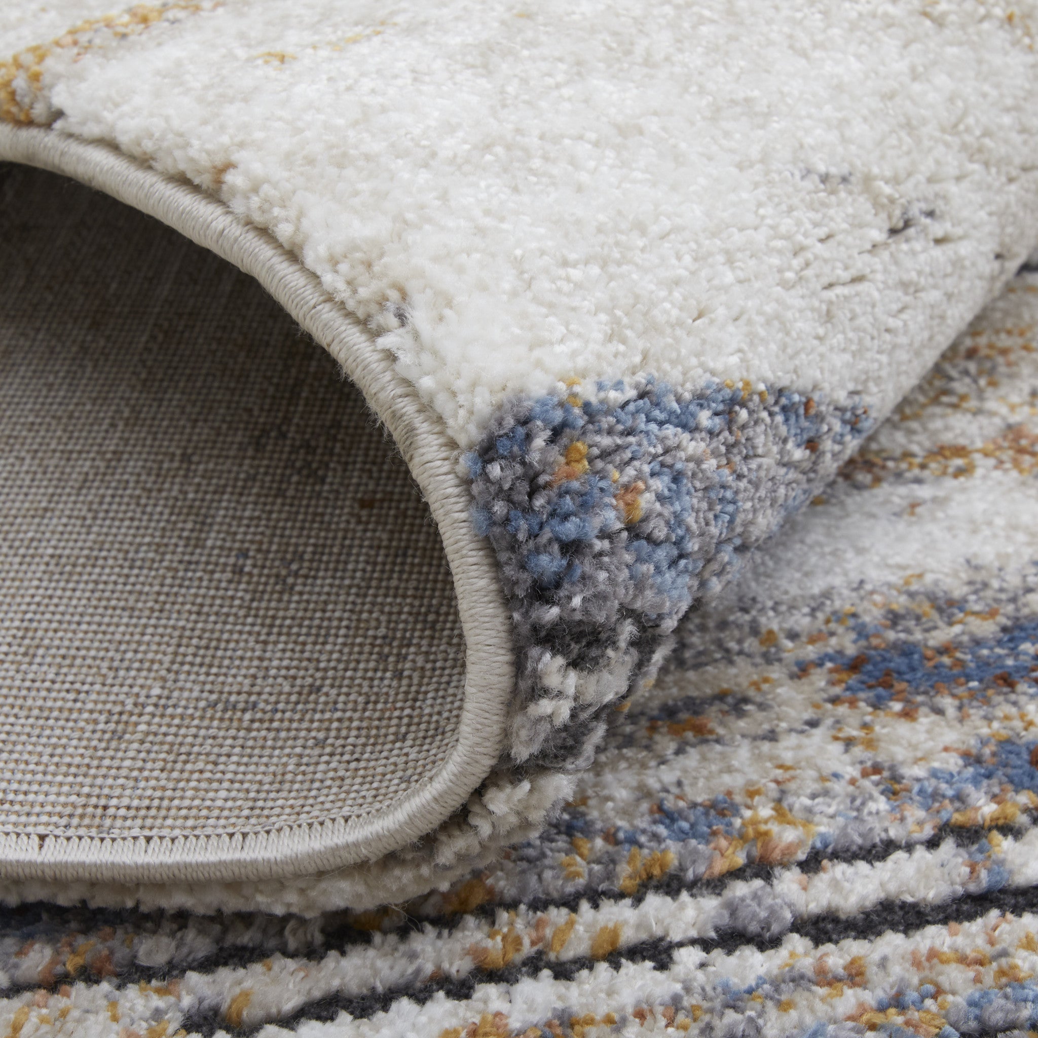 Ivory, Blue, and Brown Striped Rug