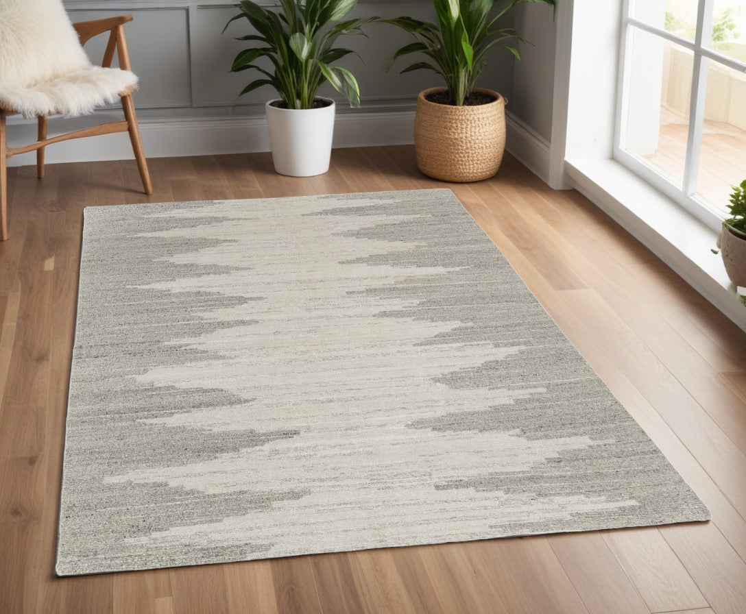 Gray and Ivory Jagged Wool Rug