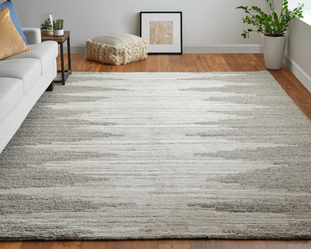 Gray and Ivory Jagged Wool Rug