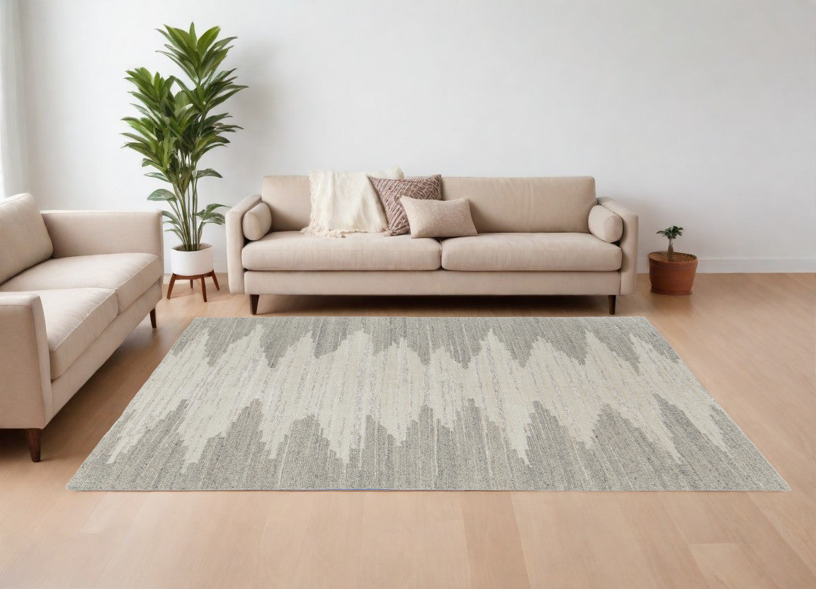 Gray and Ivory Jagged Wool Rug