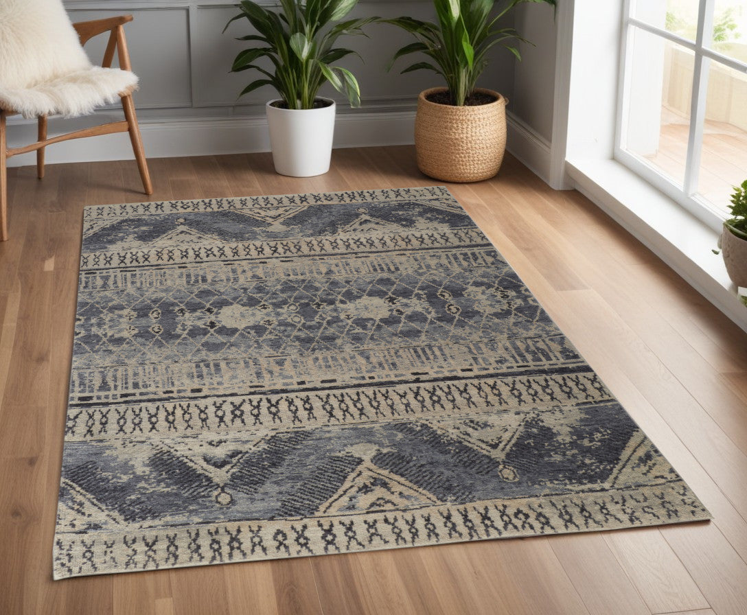 Gray, Blue, and Beige Lodge Rug