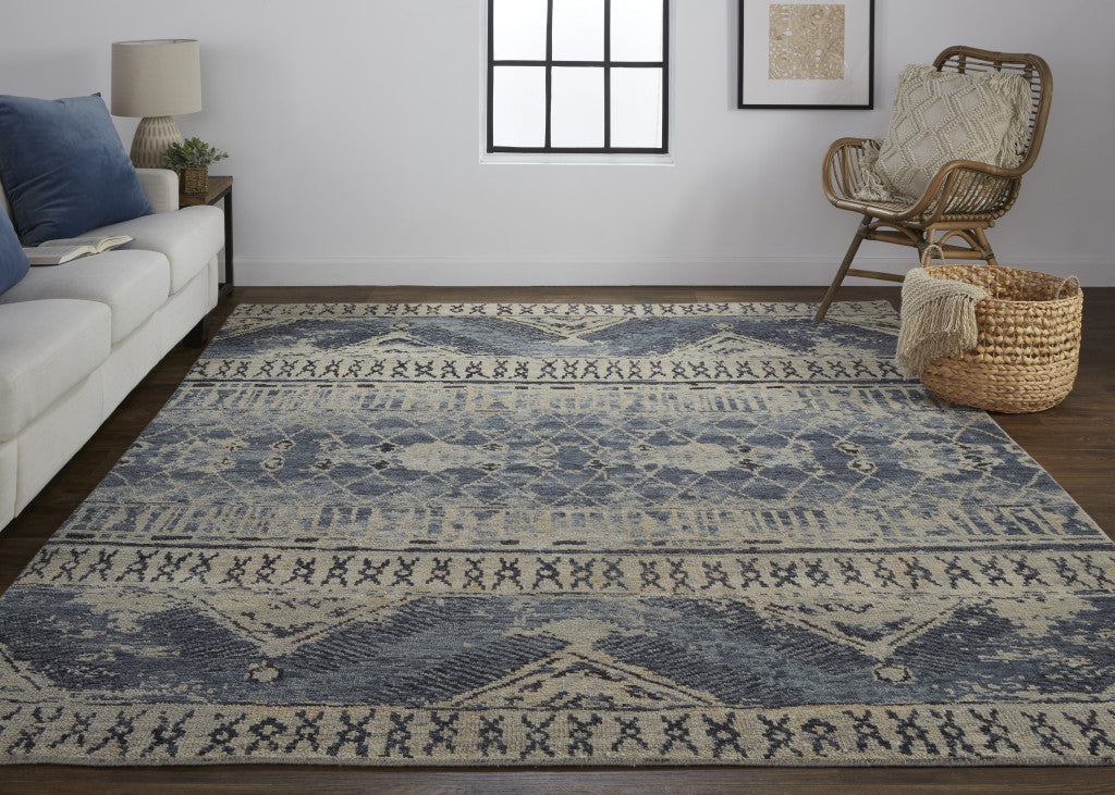 Gray, Blue, and Beige Lodge Rug