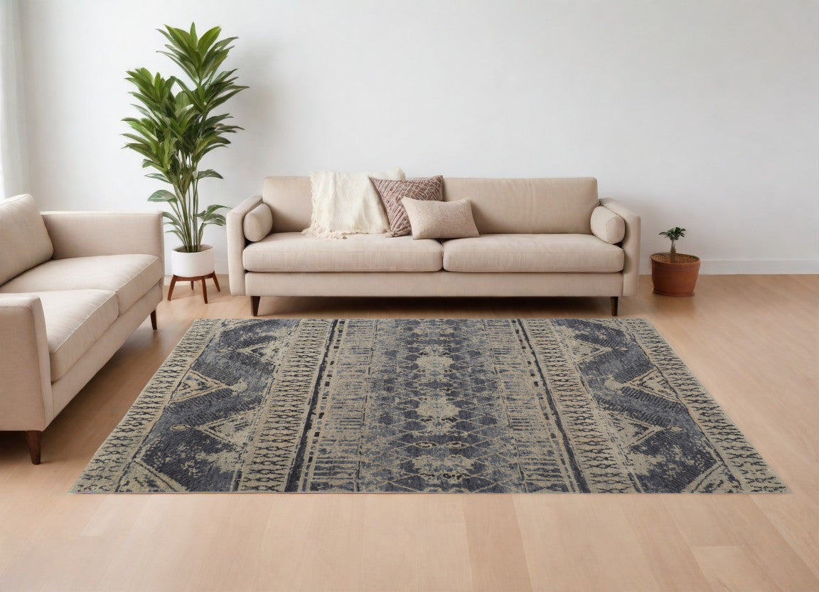 Gray, Blue, and Beige Lodge Rug