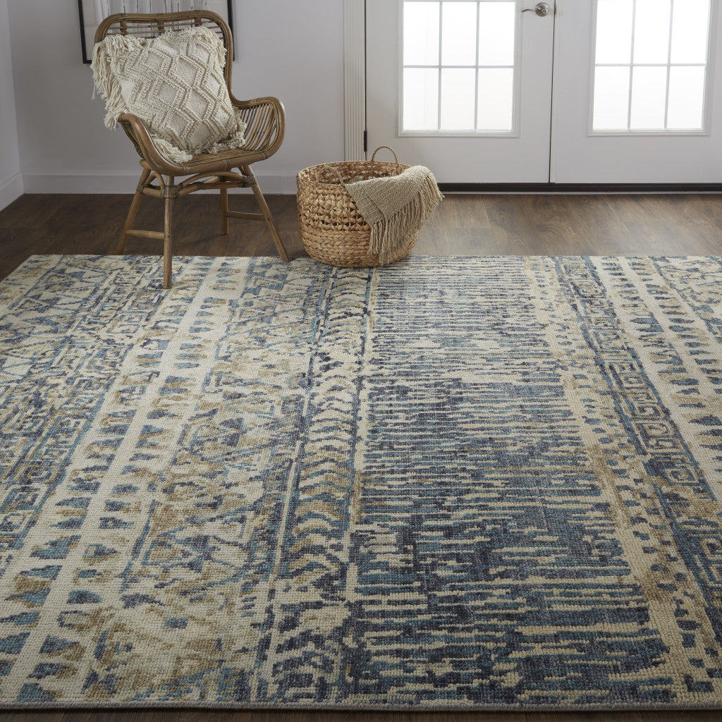 Beige, Blue, and Gray Lodge Rug