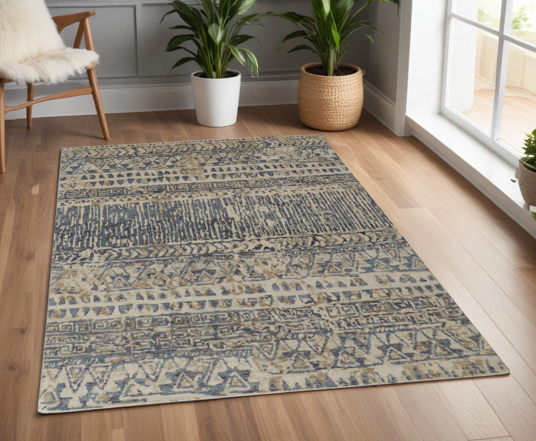 Beige, Blue, and Gray Lodge Rug