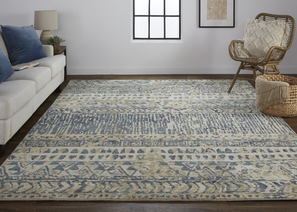 Beige, Blue, and Gray Lodge Rug