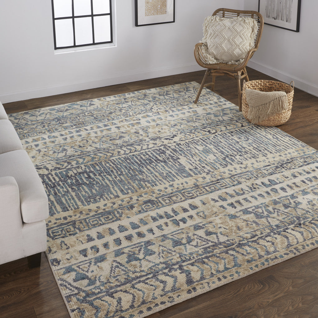 Beige, Blue, and Gray Lodge Rug