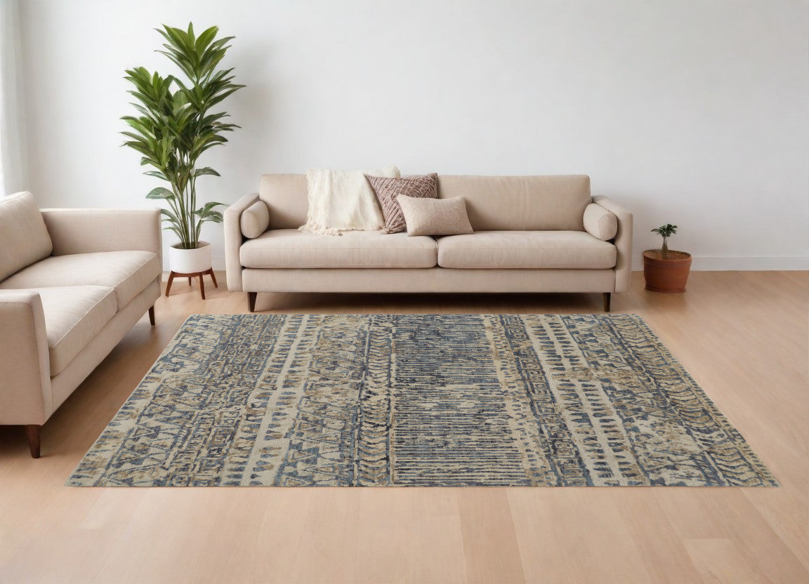 Beige, Blue, and Gray Lodge Rug