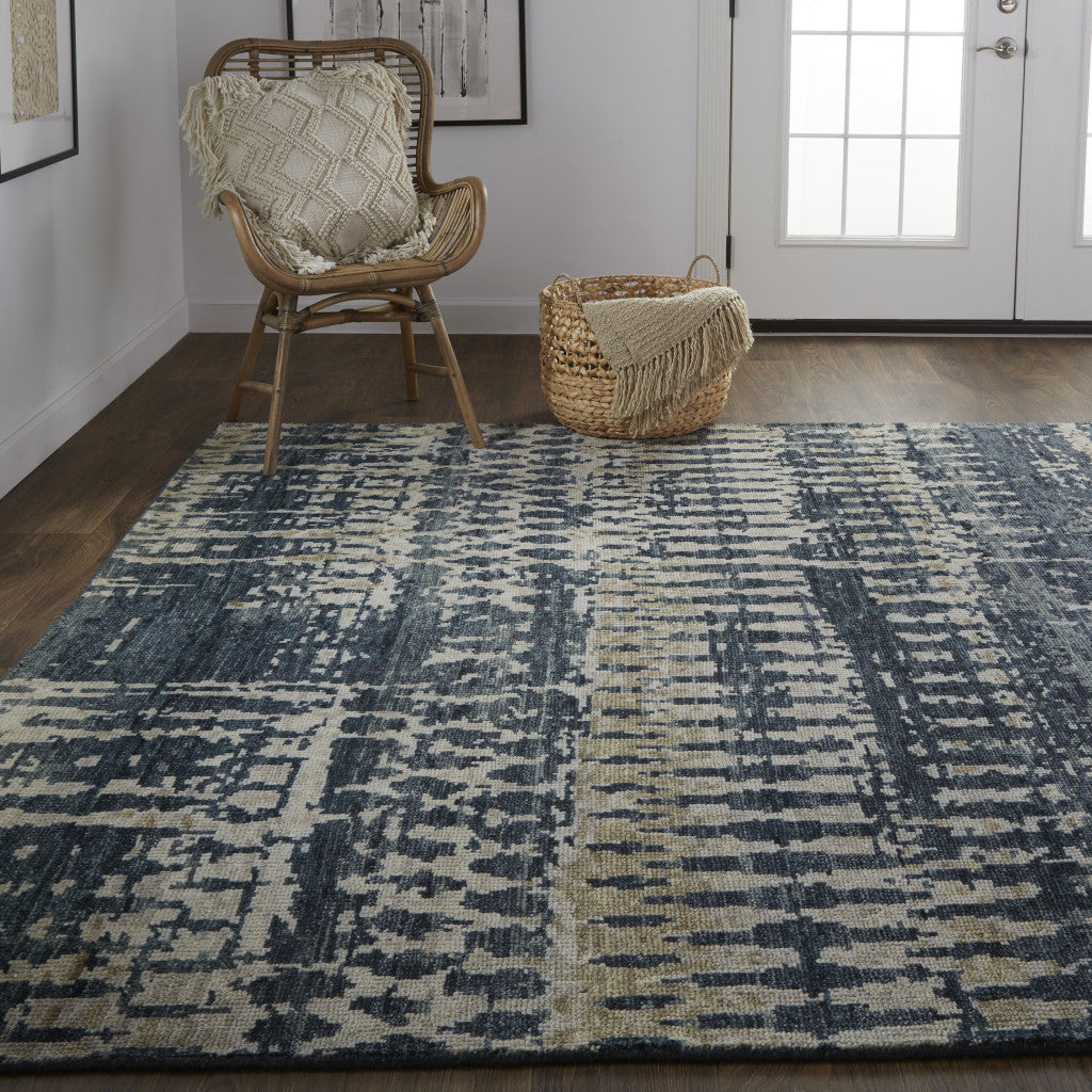 Beige, Blue, and Gray Abstract Hand Knotted Rug