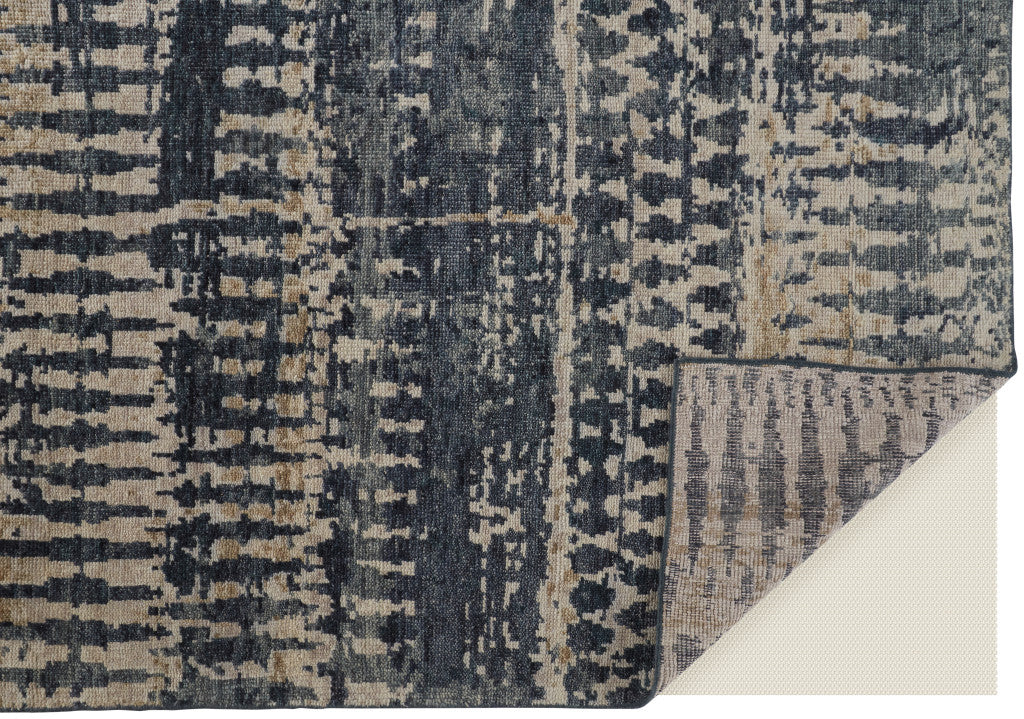 Beige, Blue, and Gray Abstract Hand Knotted Rug