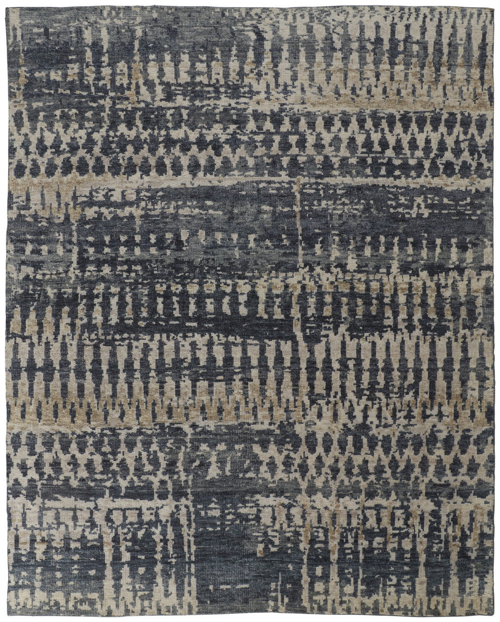 Beige, Blue, and Gray Abstract Hand Knotted Rug