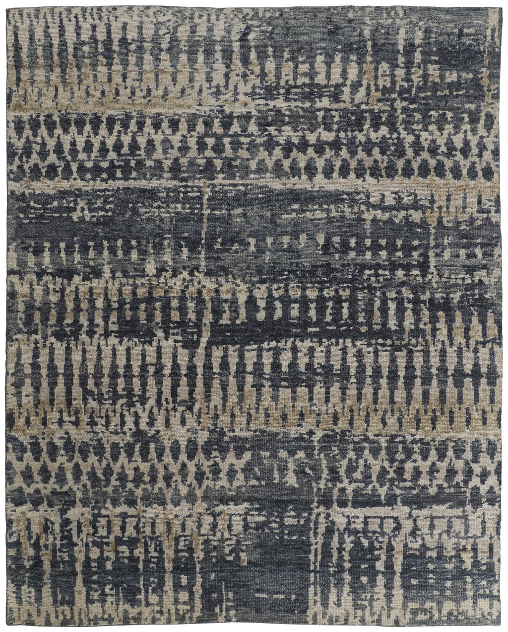 Beige, Blue, and Gray Abstract Hand Knotted Rug