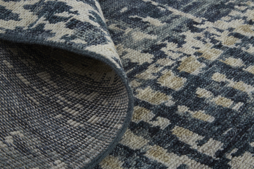 Beige, Blue, and Gray Abstract Hand Knotted Rug