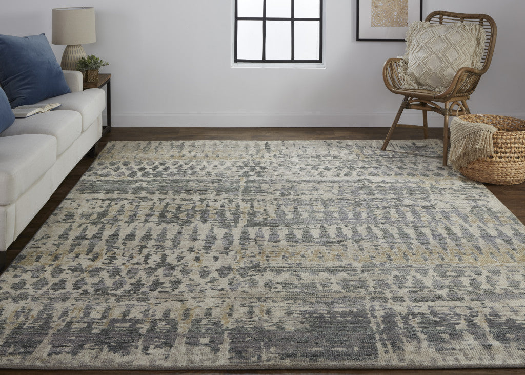 Beige, Blue, and Gray Abstract Hand Knotted Rug