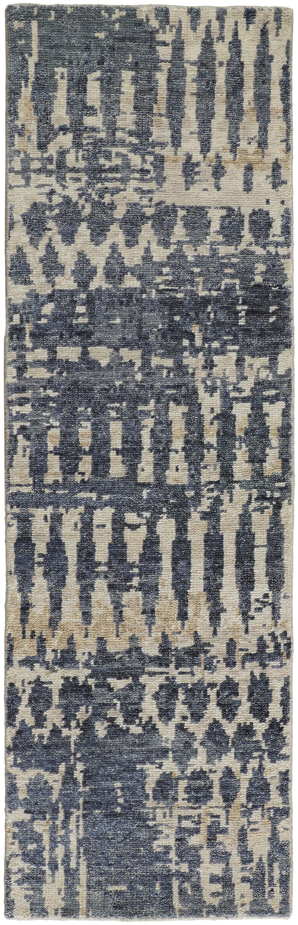 Beige, Blue, and Gray Abstract Hand Knotted Rug