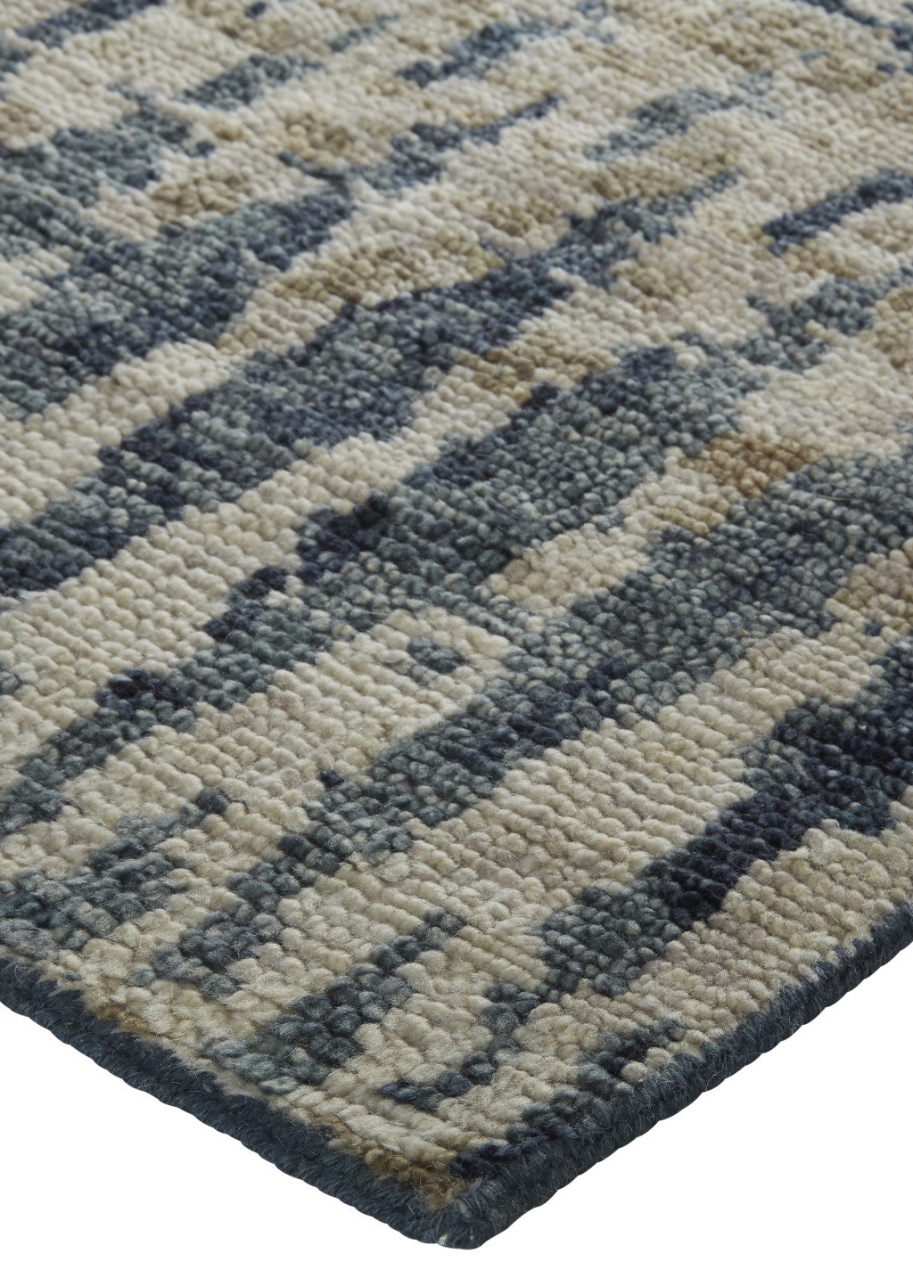 Beige, Blue, and Gray Abstract Hand Knotted Rug