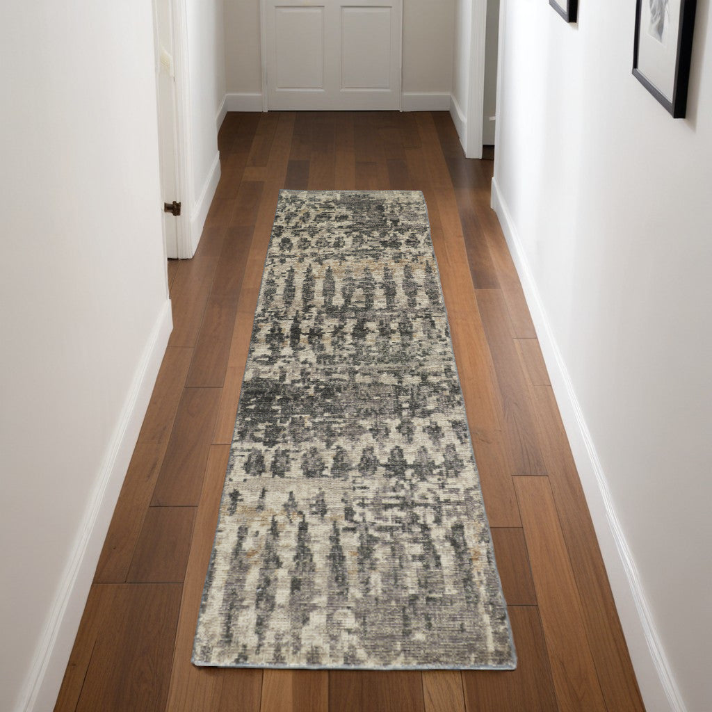 Beige, Blue, and Gray Abstract Hand Knotted Rug