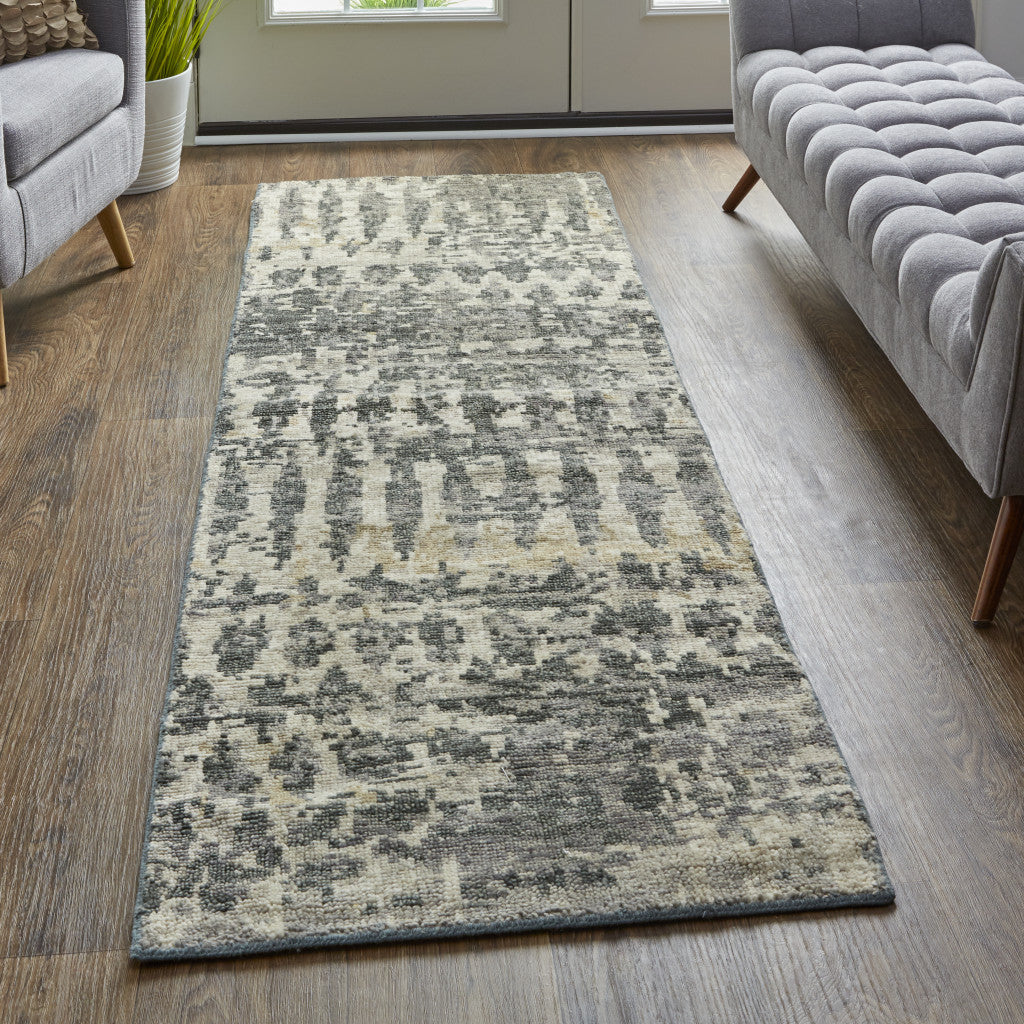 Beige, Blue, and Gray Abstract Hand Knotted Rug