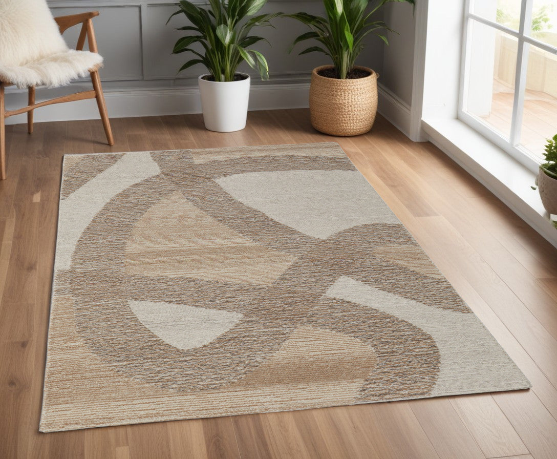 Brown and Tan Abstract Track Rug