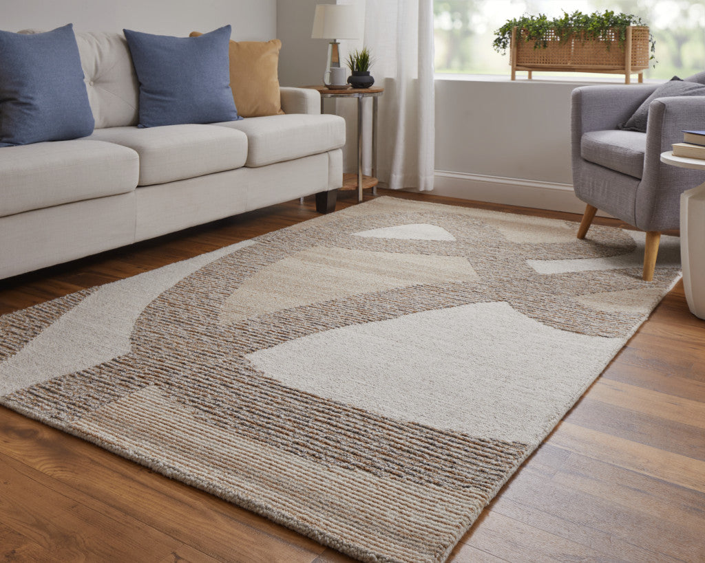 Brown and Tan Abstract Track Rug