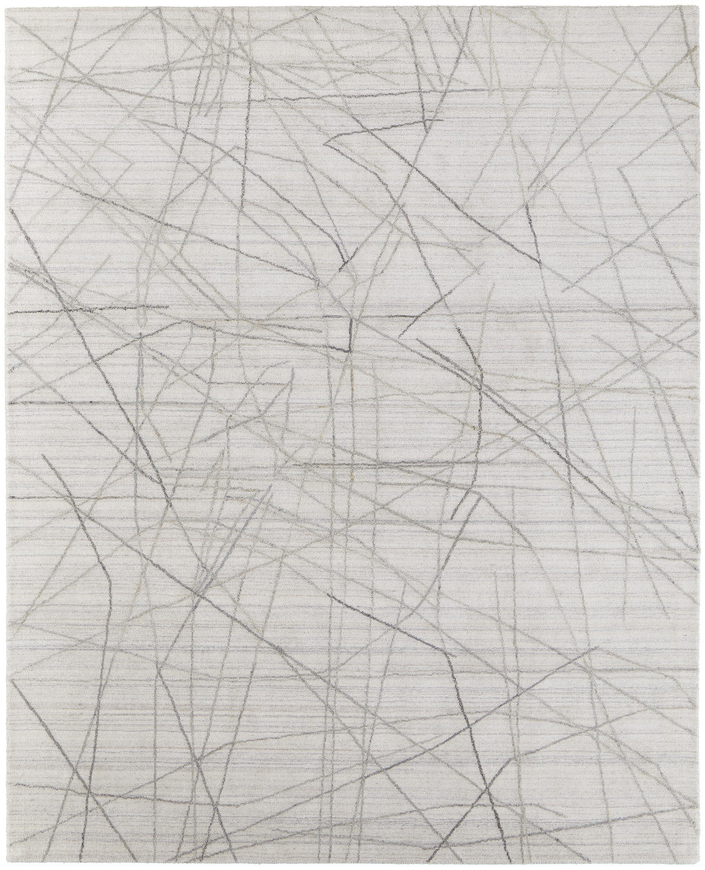 White and Gray Scribble Lines Geometric Area Rug