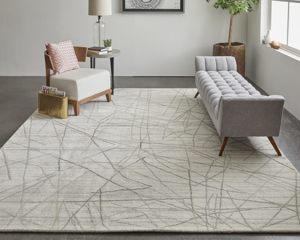 White and Gray Scribble Lines Geometric Area Rug