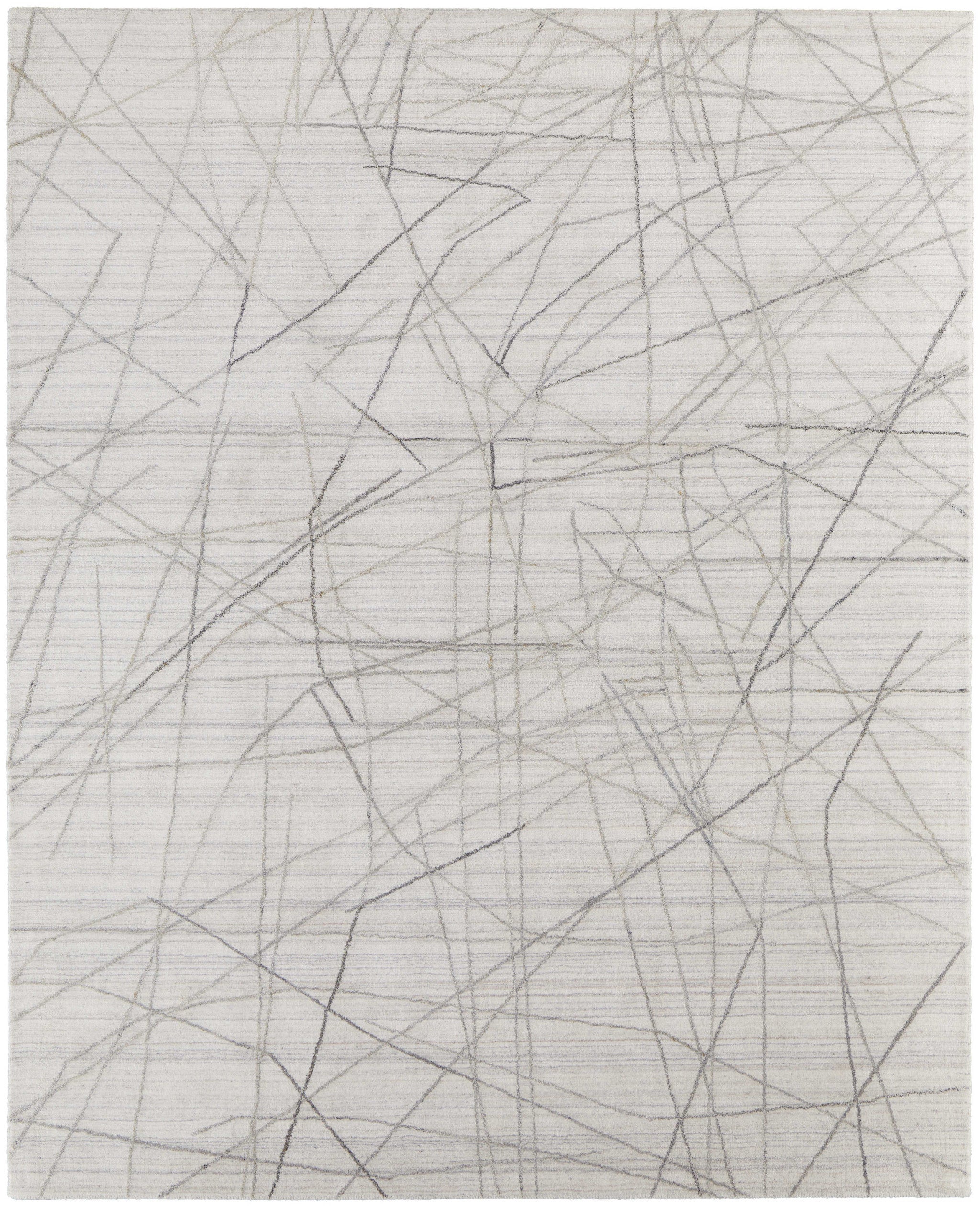 White and Gray Scribble Lines Geometric Area Rug