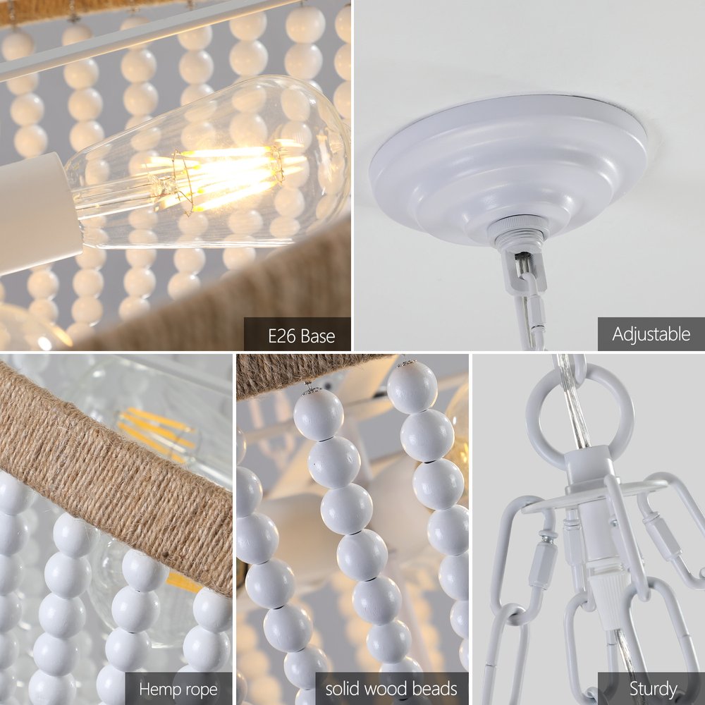 24" White and Brown Metal and Rope Bowl Chandelier