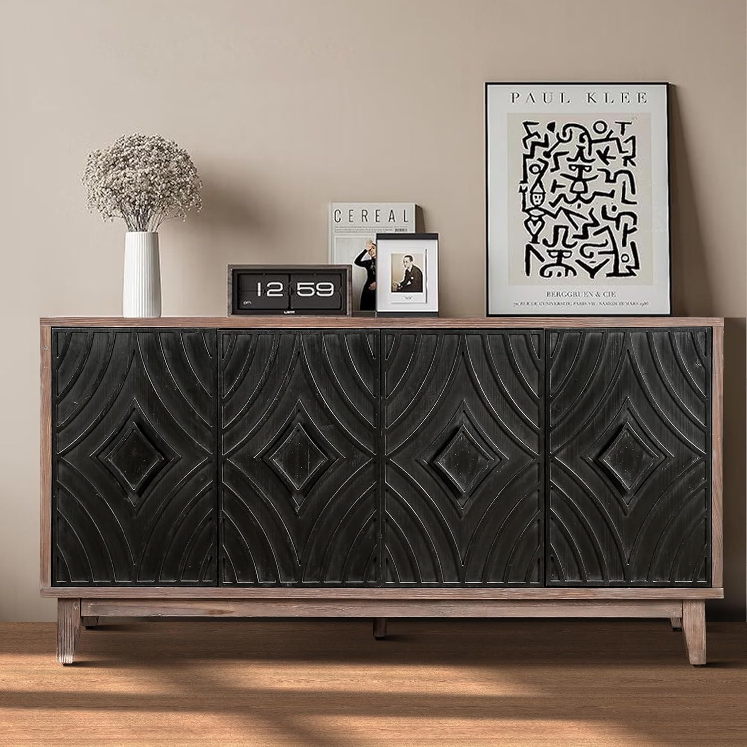 60" Brown and Black Diamond Sideboard