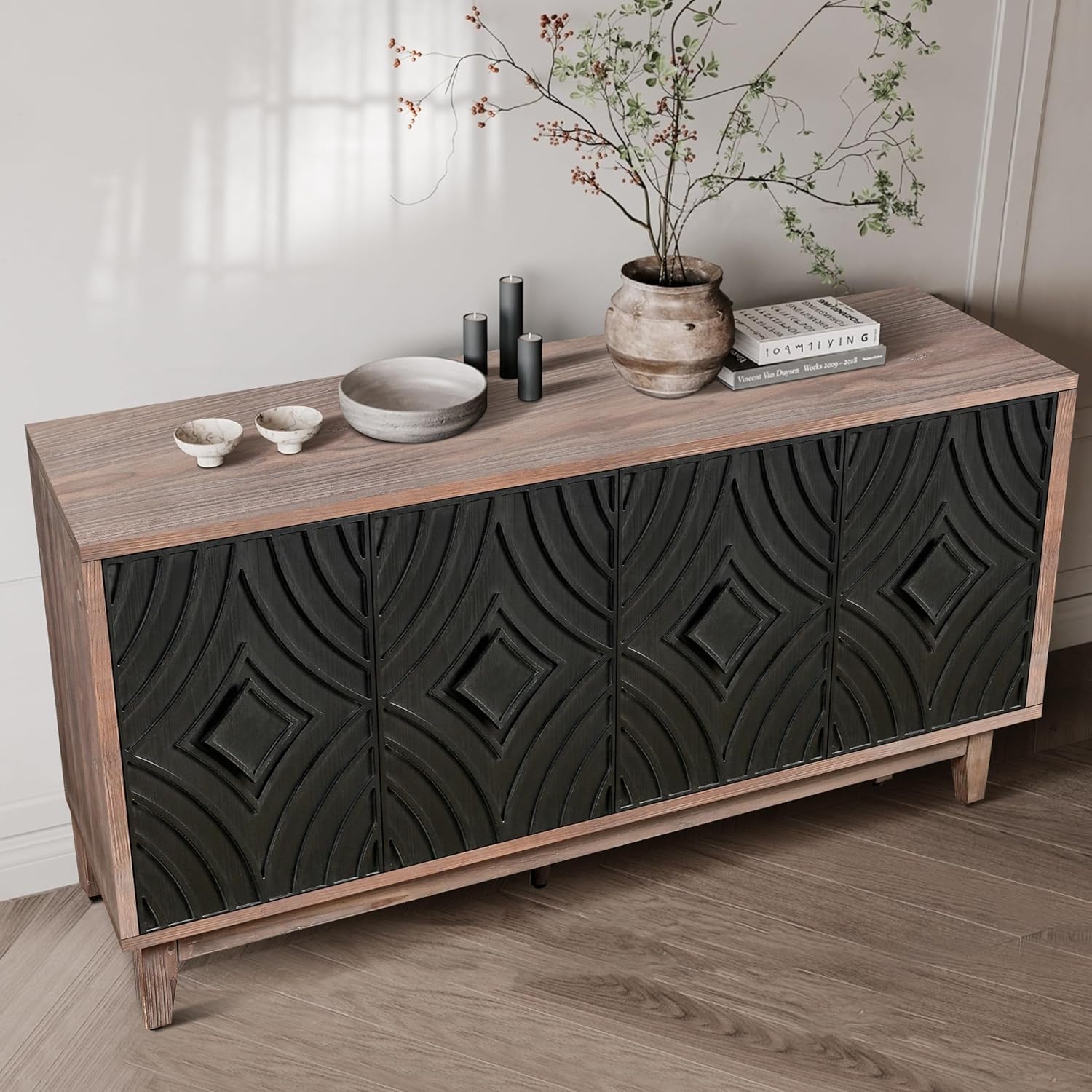 60" Brown and Black Diamond Sideboard