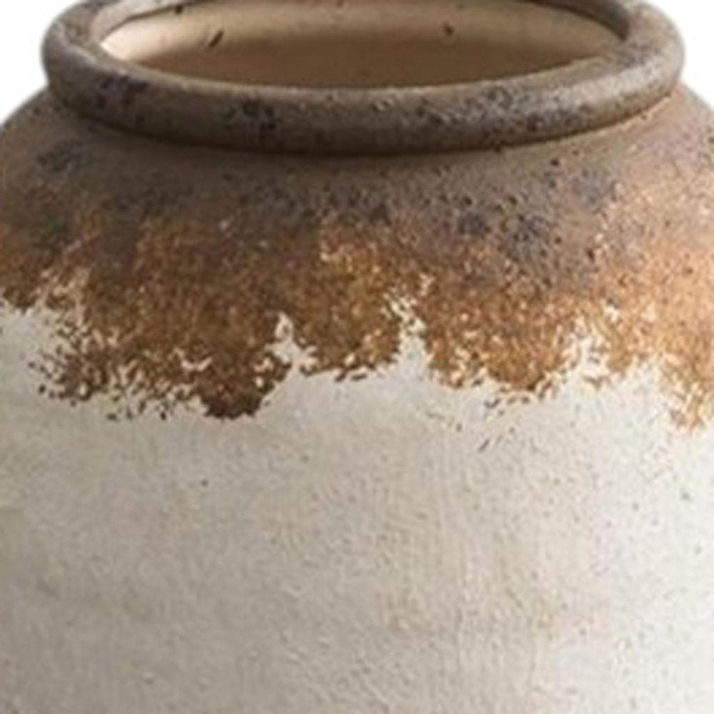 8" Brown and White Ceramic Round Table Vase