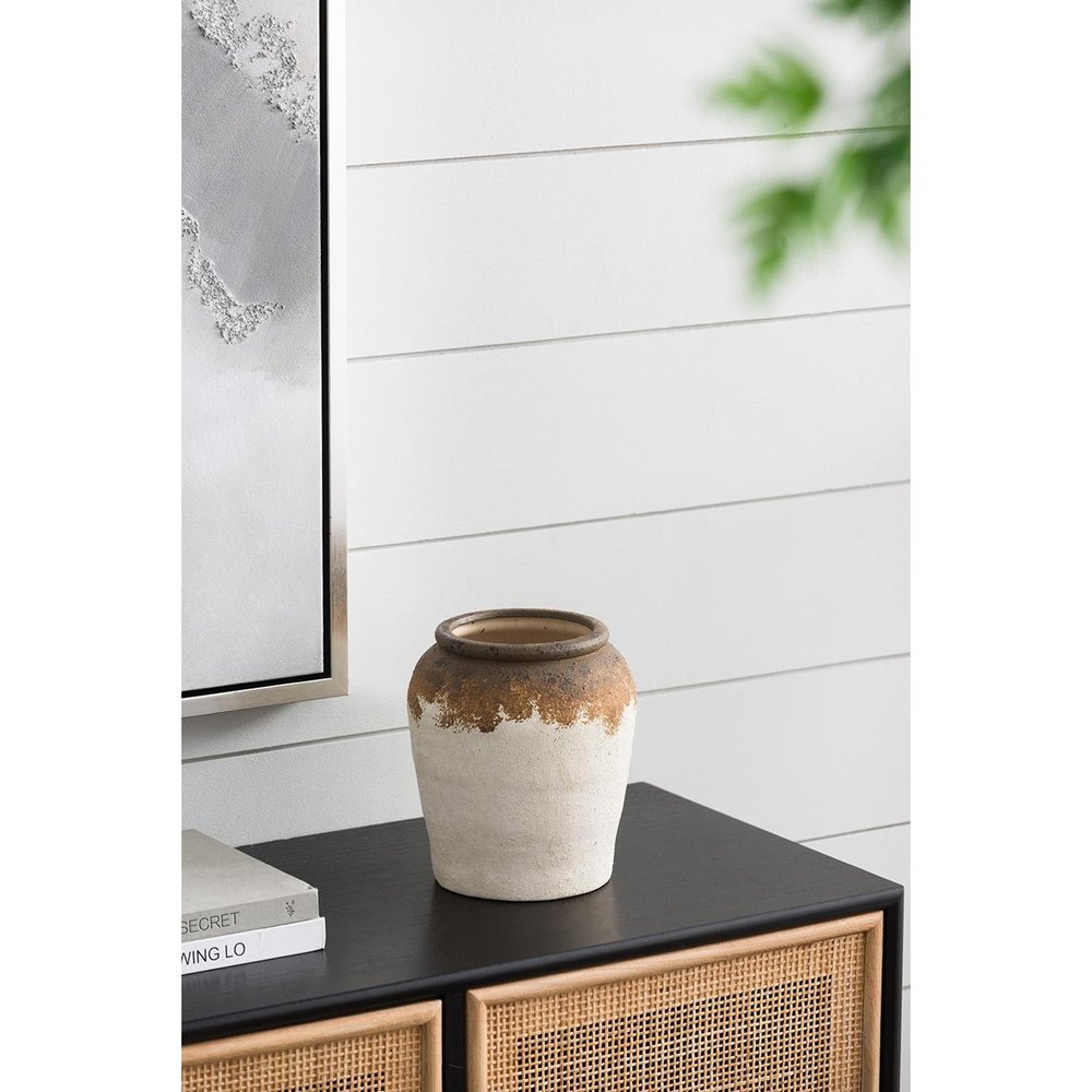 8" Brown and White Ceramic Round Table Vase