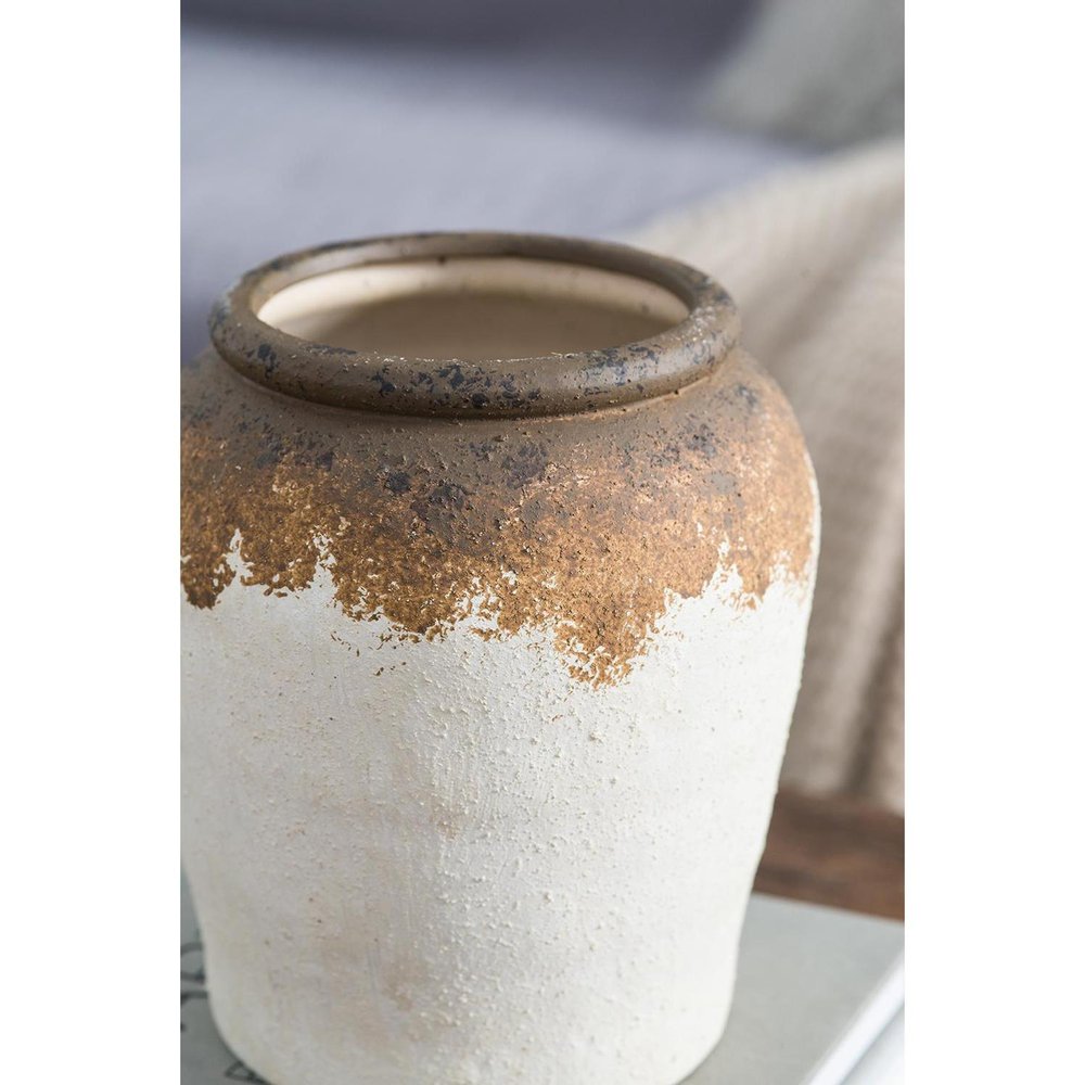 8" Brown and White Ceramic Round Table Vase