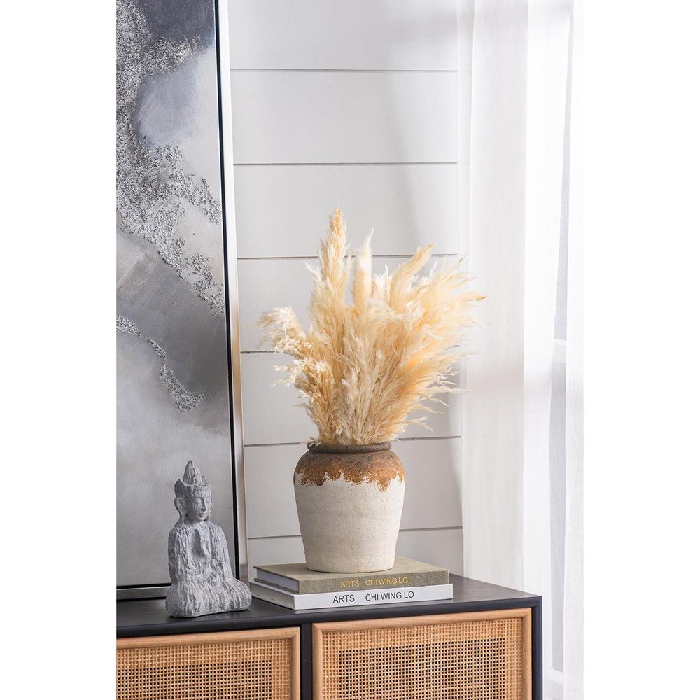 8" Brown and White Ceramic Round Table Vase