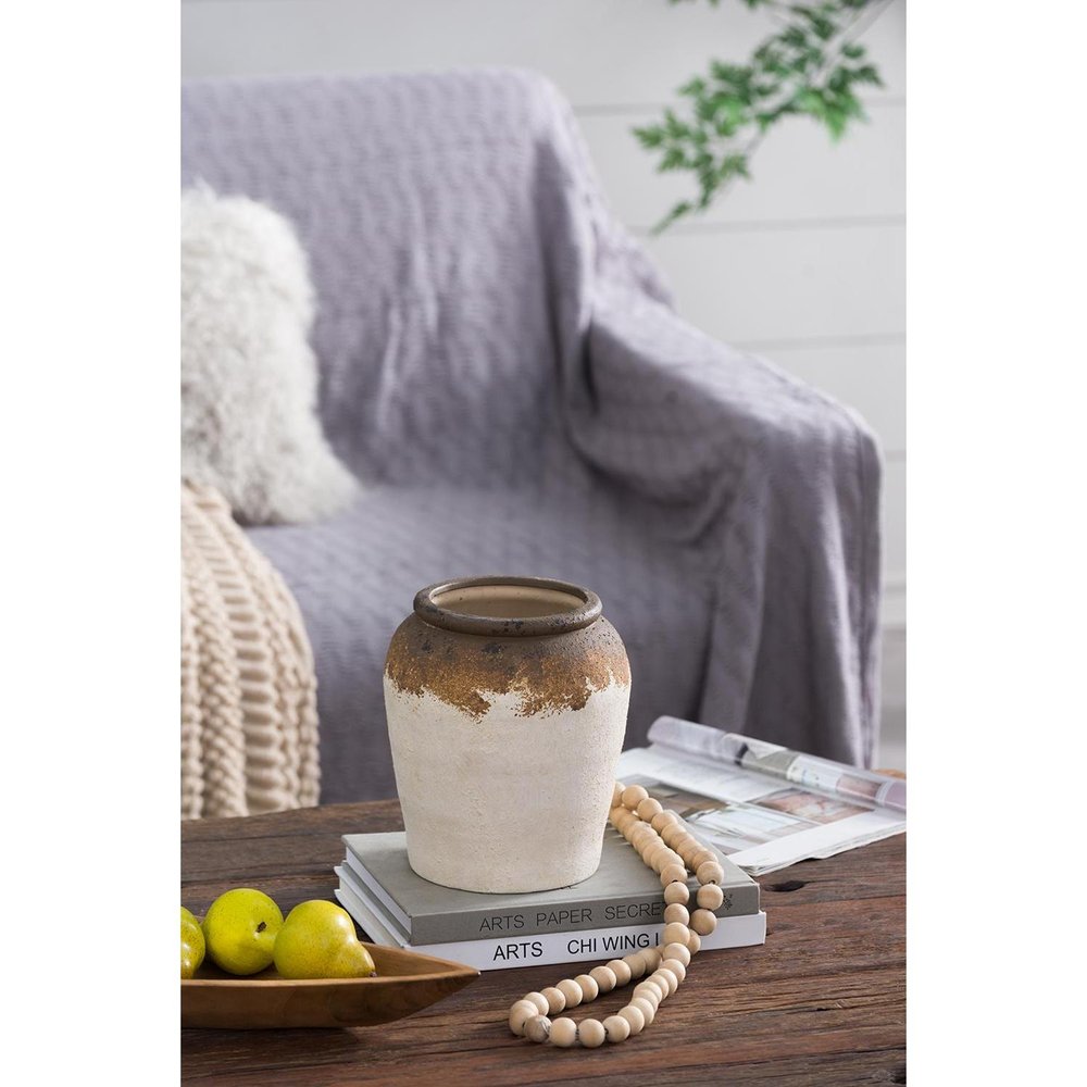 8" Brown and White Ceramic Round Table Vase