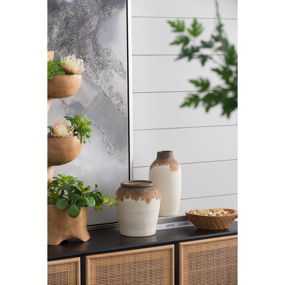 8" Brown and White Ceramic Round Table Vase