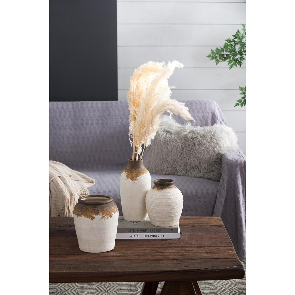 8" Brown and White Ceramic Round Table Vase