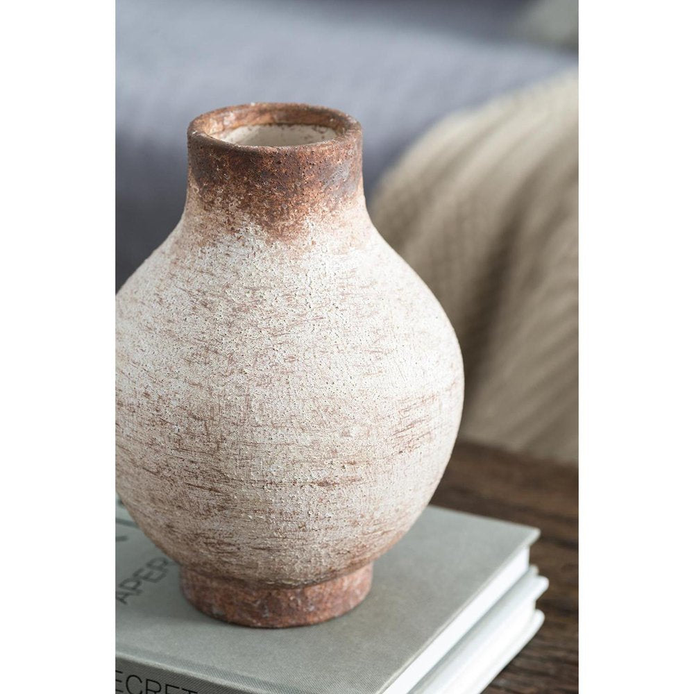 8" Ivory and Brown Faded Round Table Vase