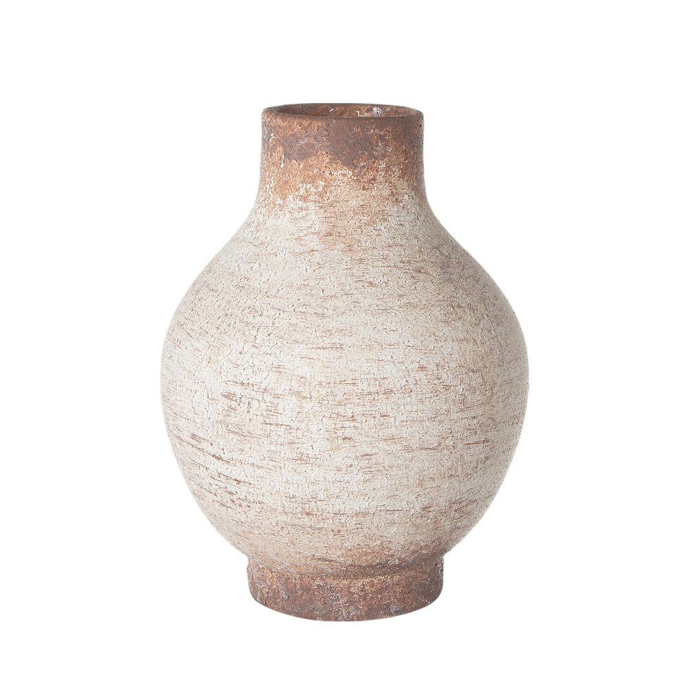 8" Ivory and Brown Faded Round Table Vase