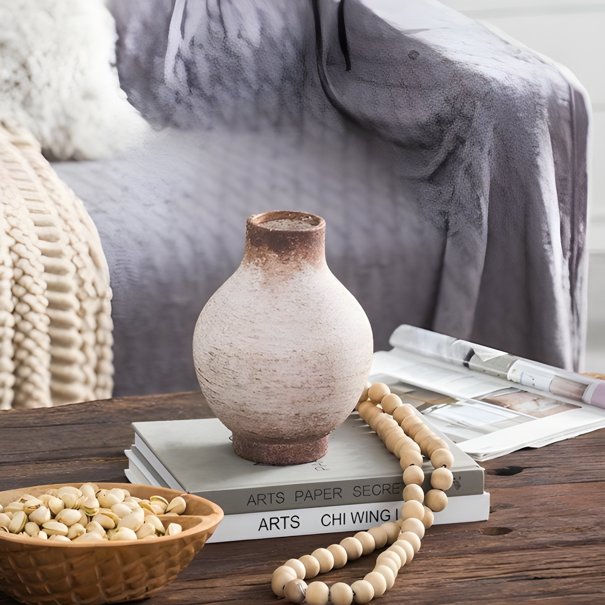 8" Ivory and Brown Faded Round Table Vase