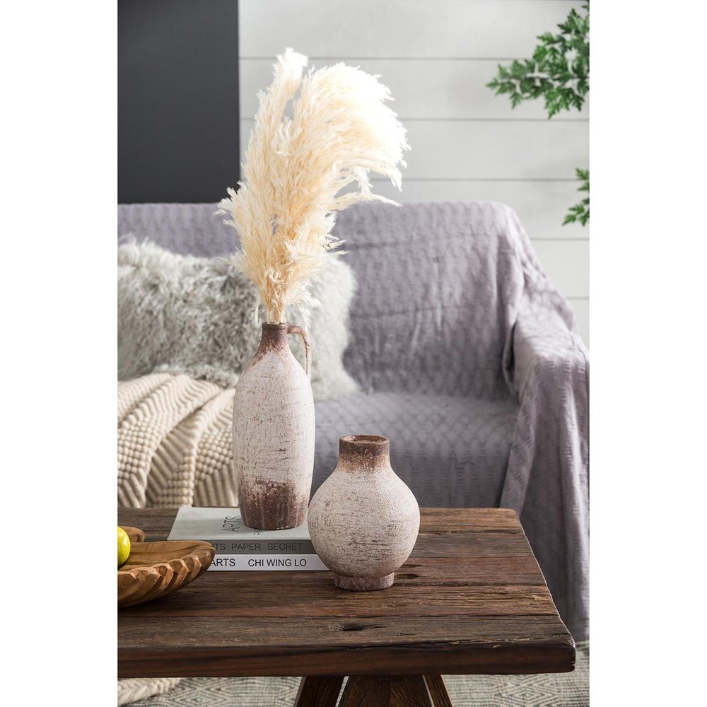 8" Ivory and Brown Faded Round Table Vase