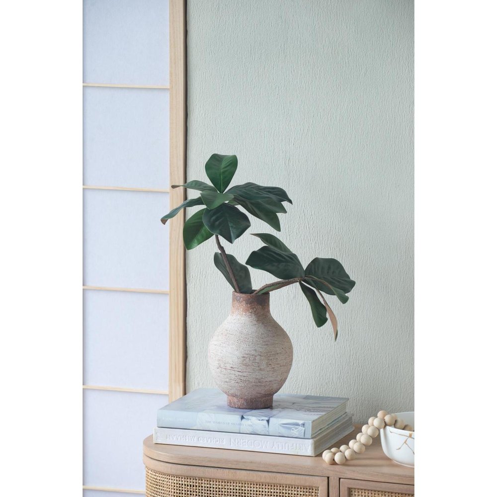 8" Ivory and Brown Faded Round Table Vase