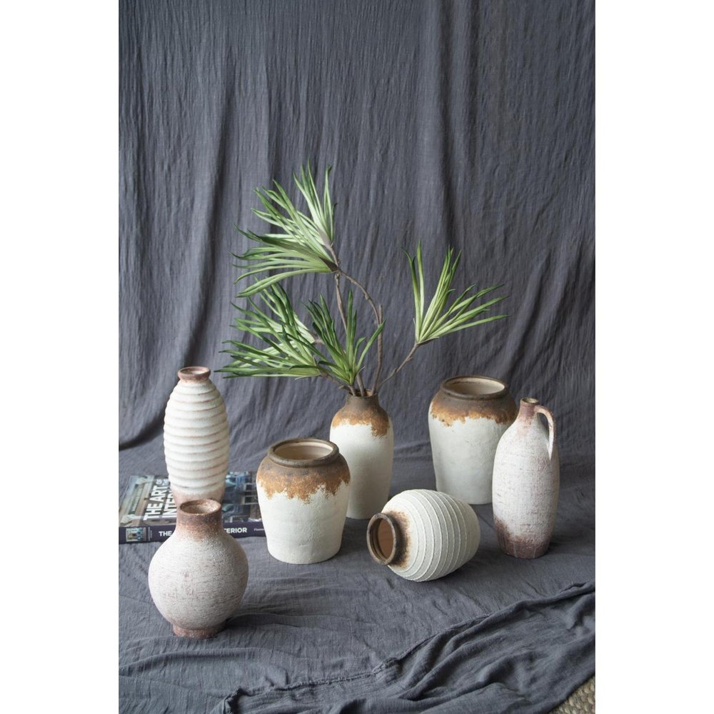 8" Ivory and Brown Faded Round Table Vase