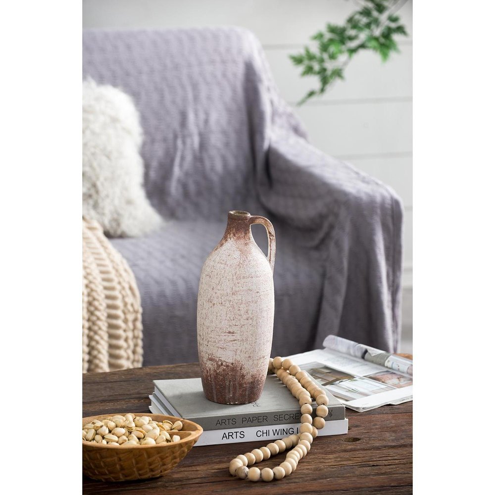 12" Ivory and Brown Faded Cylinder Jug Vase